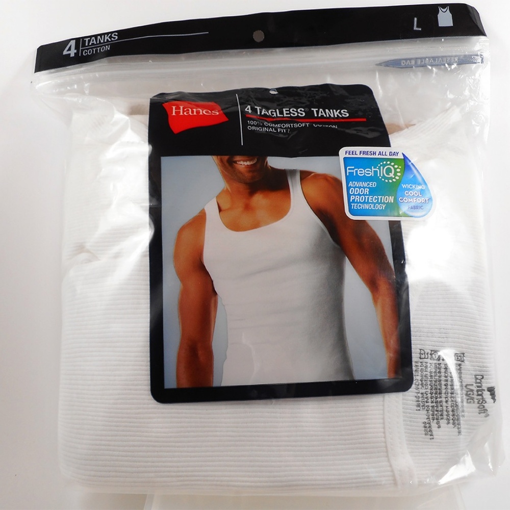 Hanes Tagless 4 Pack Tank Shirt Mens Size L!.